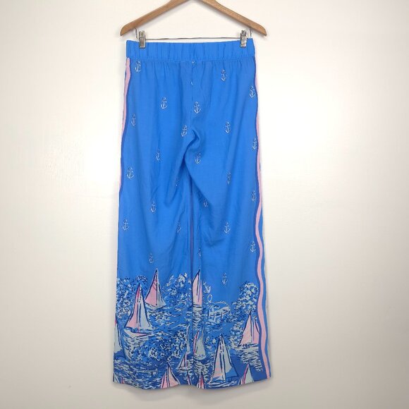 NWOT Lilly Pulitzer Bal Harbour Palazzo Blue A Lil Nauti Engineered Pants  Small - Picture 3 of 13